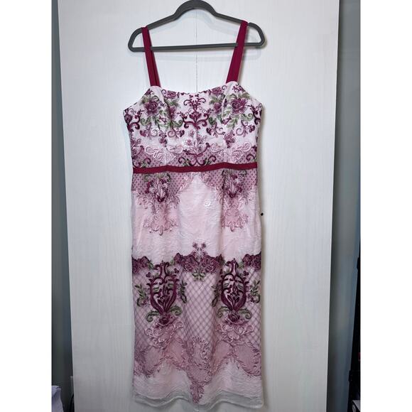Marchesa Notte Dress Floral Embroidered NWT $595 Sleeveless Knee Length Sz 14 - Picture 4 of 7